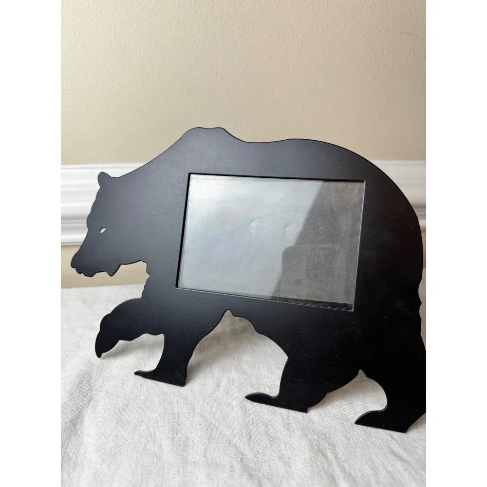 Vintage Black Metal Bear Silhouette Photo Frame 4x6 Rustic Lodge Cabin Decor